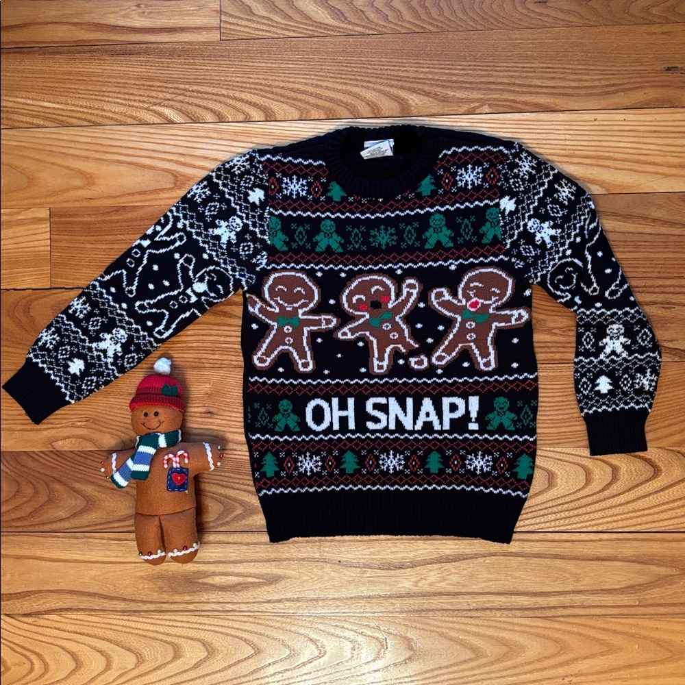 Gingerbread Holiday-Ugly Christmas Sweater & Doll Youth Small Unisex “Oh Snap!”